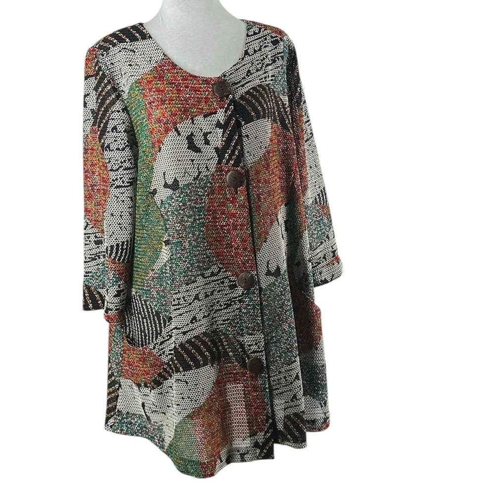 Joseph Ribkoff Mesh cost Funky Art-to-Wear Design cardigan tunic sz 8 - Picture 6 of 8